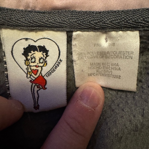 Betty Boop Charcoal Zip-Up Hoodie Fleece - Picture 3 of 4